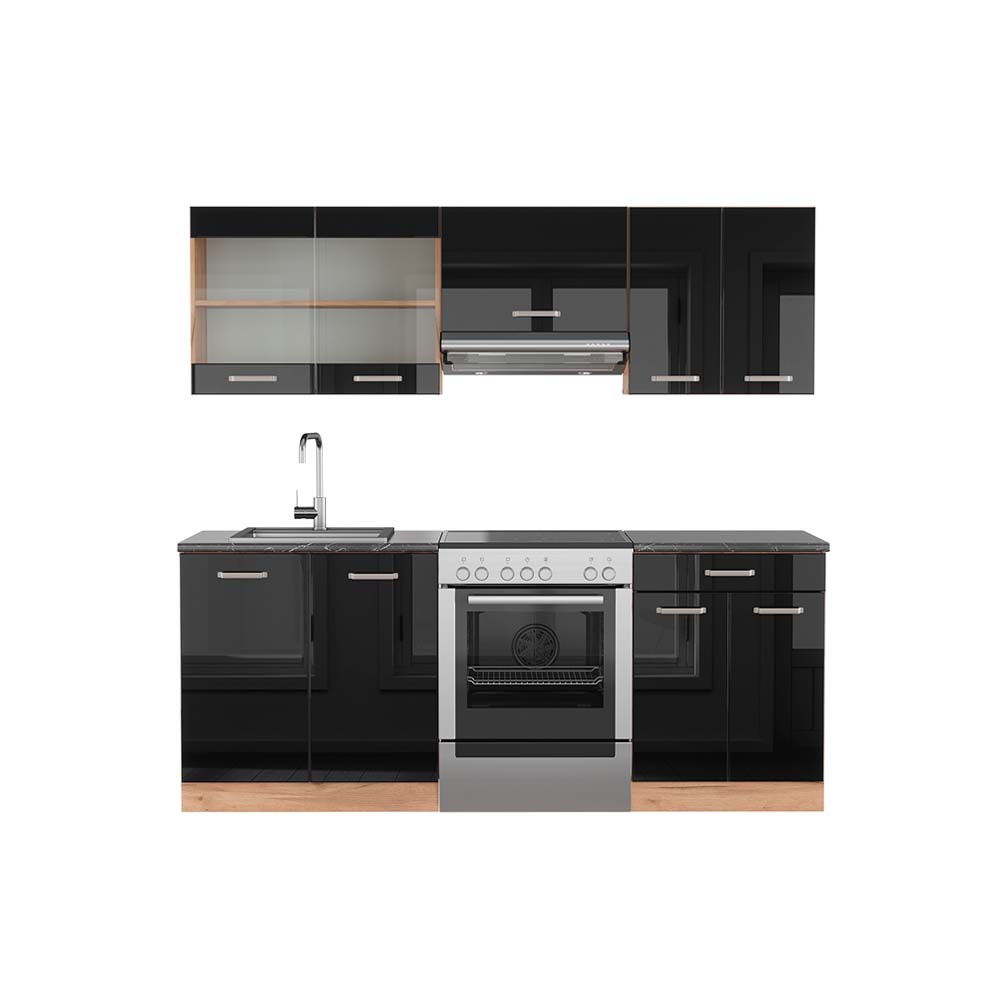 foto del prodotto cucina componibile r line, rovere nero oro lucido, 200 cm , pl antracite vicco