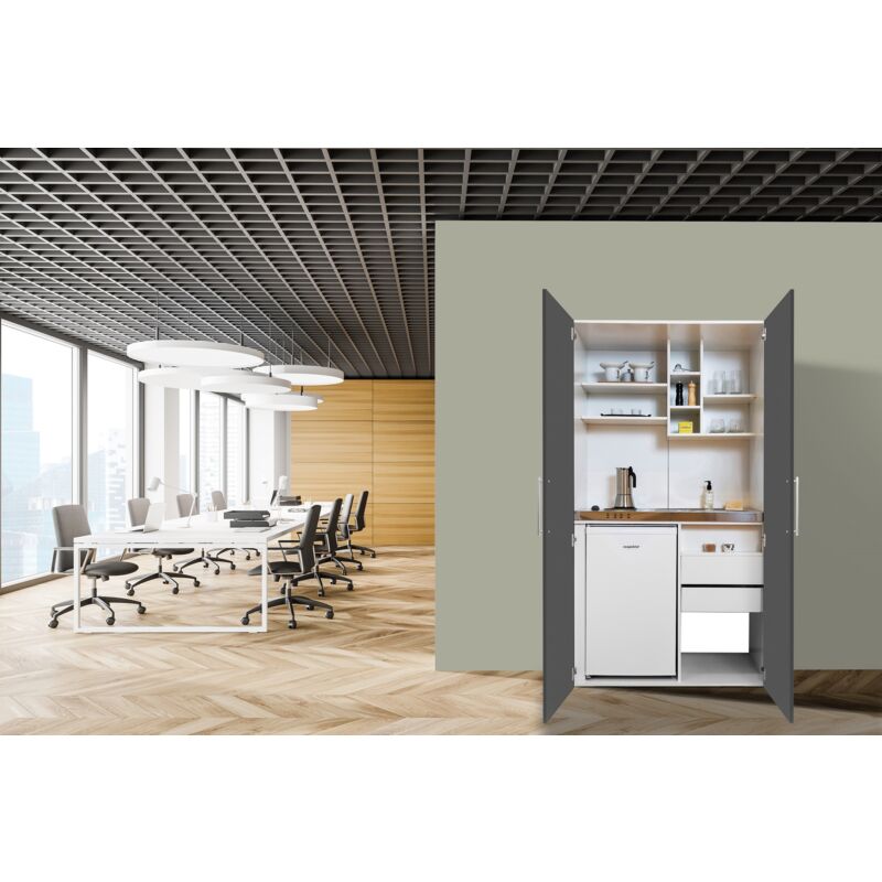 foto del prodotto cucina cucina da ufficio minicucina cucina singola bianco grigio peter 104 cm respecta