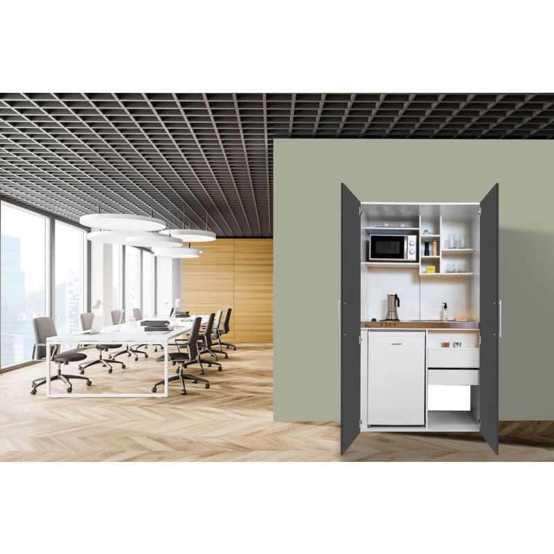 foto del prodotto cucina cucina da ufficio minicucina cucina singola bianco grigio peter 104 cm respecta