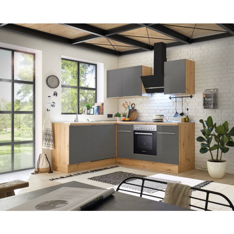 foto del prodotto cucina cucinino cucina ad angolo marleen premium 220 cm rovere artigianale grigio respecta