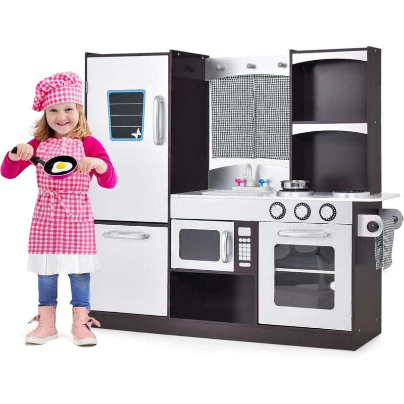 foto del prodotto cucina giocattolo per bambini, cucina legno per bambini con frigorifero, lavagna, forno, fornelli a gas, rubinetto e lavello, 3 anni , bianco