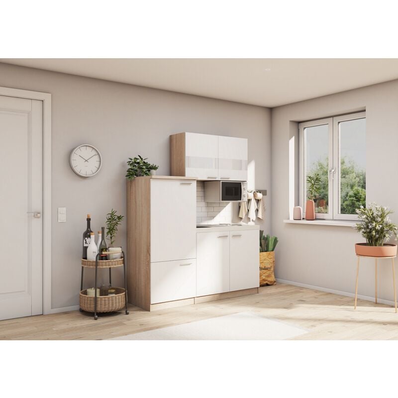 foto del prodotto cucina mini cucina singola rovere bianco frigorifero luis 160 cm respecta