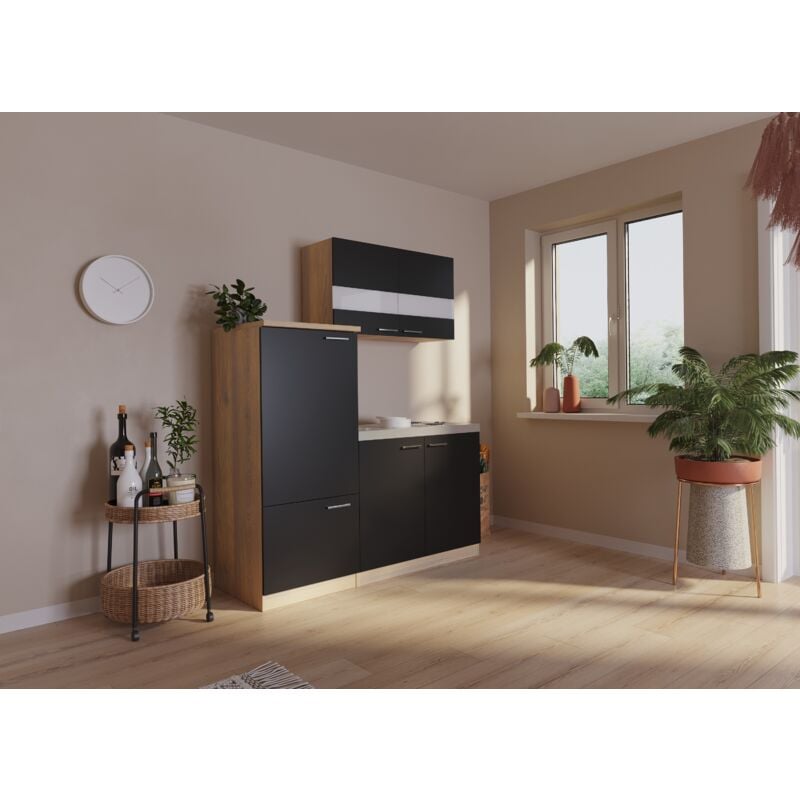 foto del prodotto cucina mini cucina singola rovere nero frigorifero luis 160 cm respecta