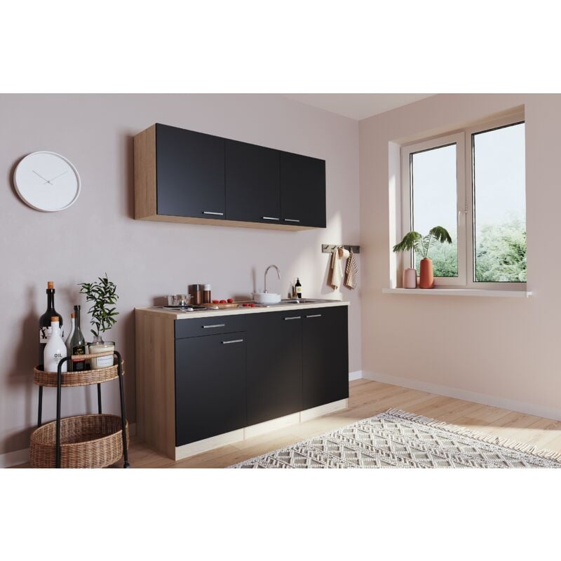 foto del prodotto cucina mini cucina singola rovere nero senza frigorifero luis 150 cm respecta