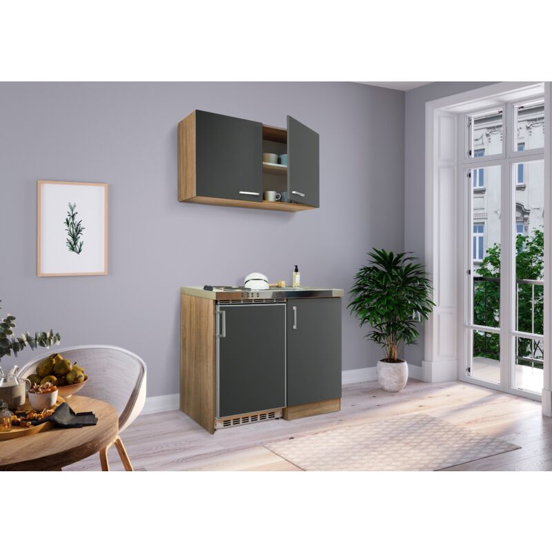 foto del prodotto cucina minicucina cucina singola cucinino dispensa rovere grigio levin 100 cm respecta