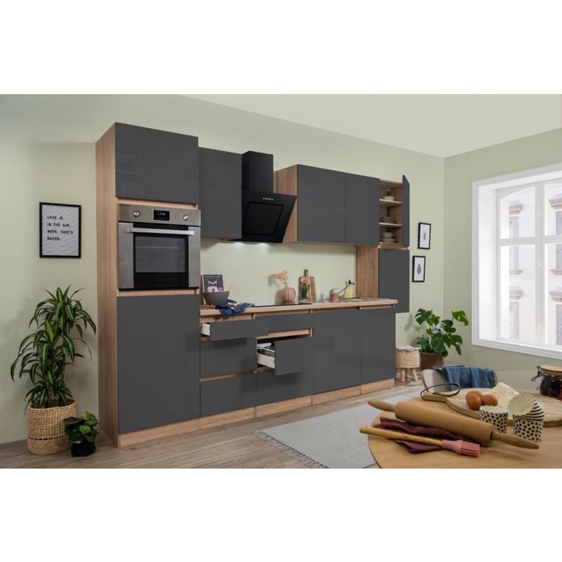 foto del prodotto cucina modulo cucina blocco vuoto senza maniglie rovere grigio lorena 330 cm respecta