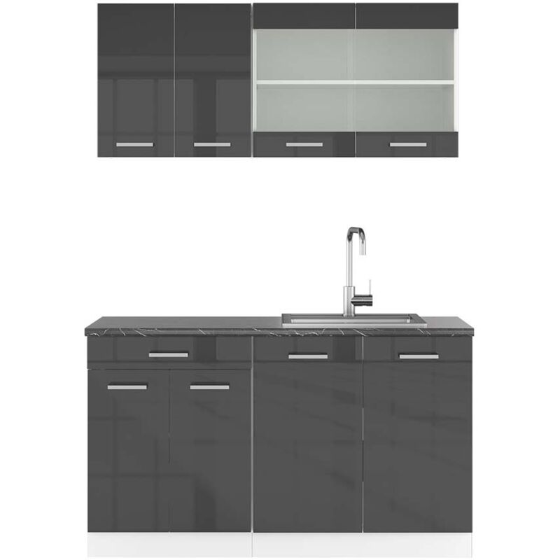 foto del prodotto cucina monoblocco r line, antracite lucido bianco, 140 cm , pl antracite vicco