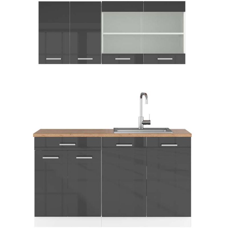 foto del prodotto cucina monoblocco r line, antracite lucido bianco, 140 cm , pl rovere, vicco