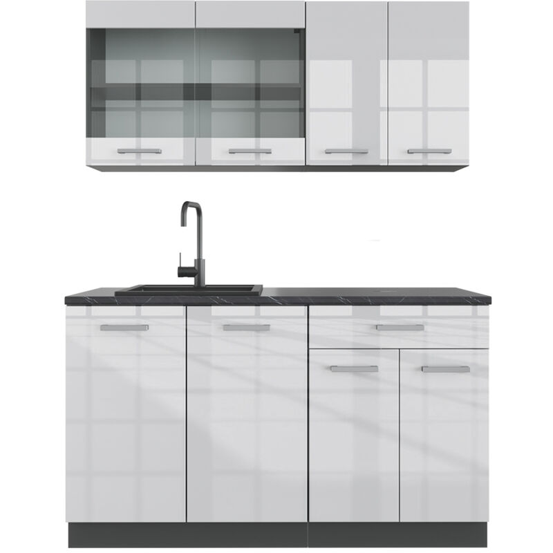 foto del prodotto cucina monoblocco r line, bianco lucido antracite, 140 cm , pl antracite vicco