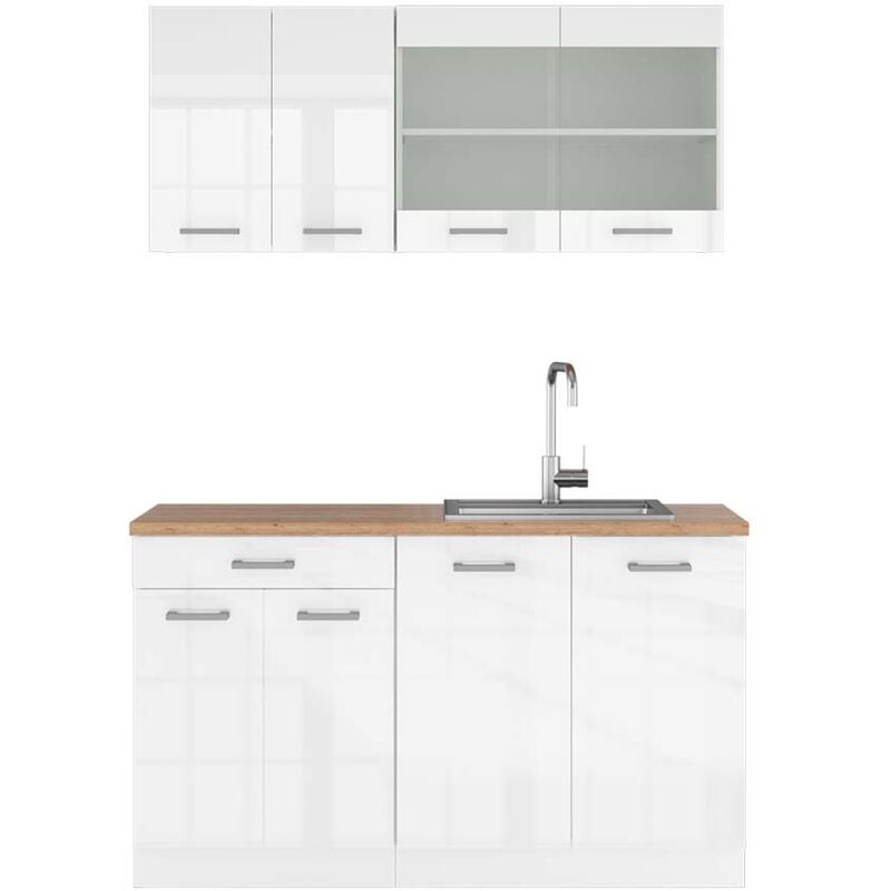 foto del prodotto cucina monoblocco r line, bianco lucido bianco, 140 cm , pl rovere vicco