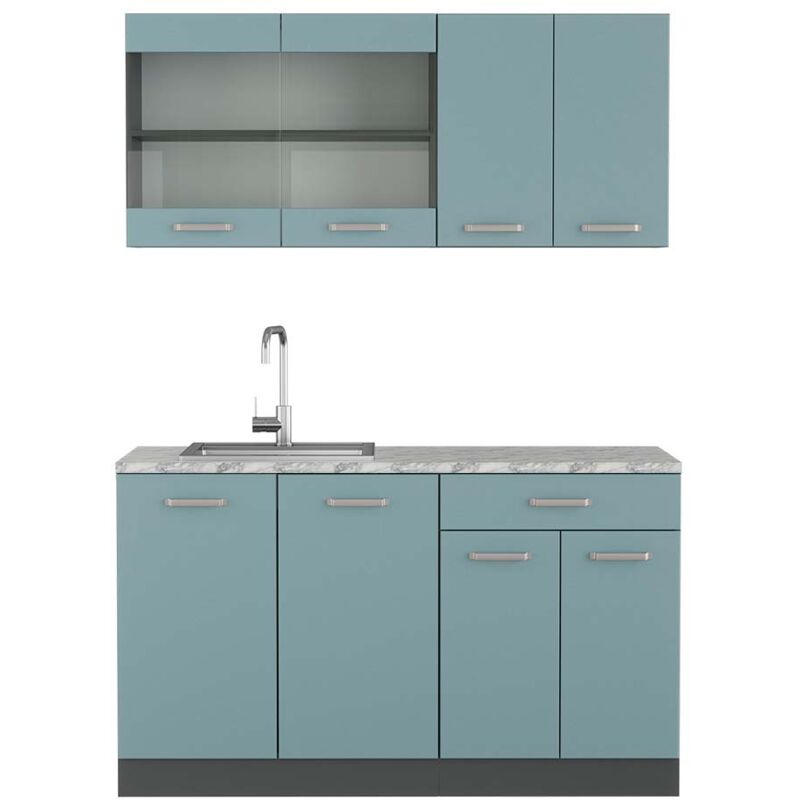 foto del prodotto cucina monoblocco r line, blu grigio antracite, 140 cm , pl marmo vicco