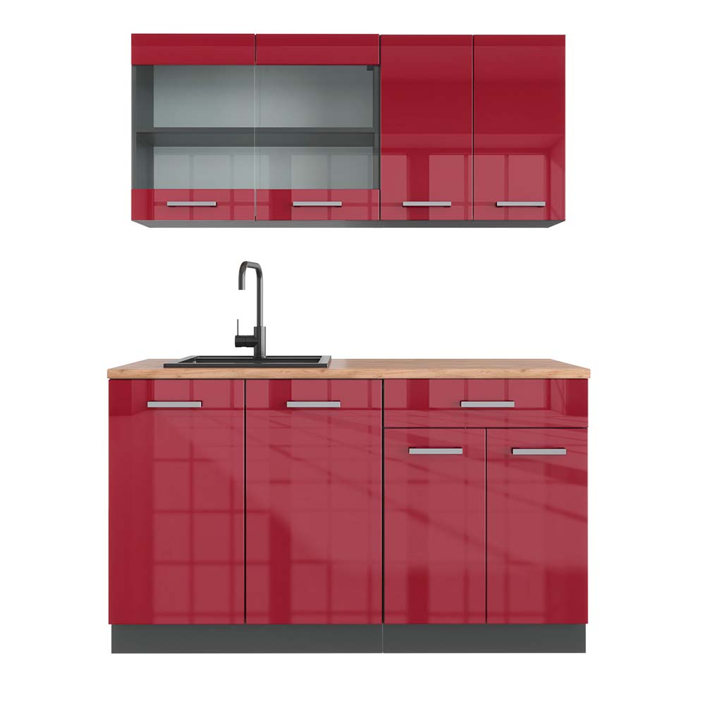 foto del prodotto cucina monoblocco r line, bordeaux lucido antracite, 140 cm , pl rovere vicco