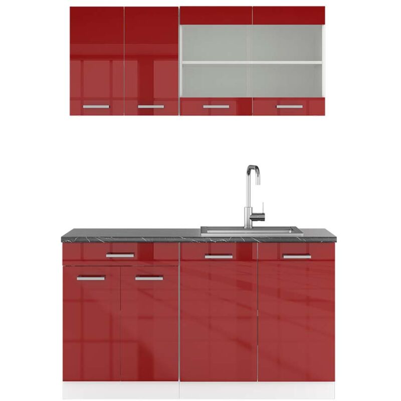foto del prodotto cucina monoblocco r line, bordeaux lucido bianco, 140 cm , pl antracite vicco