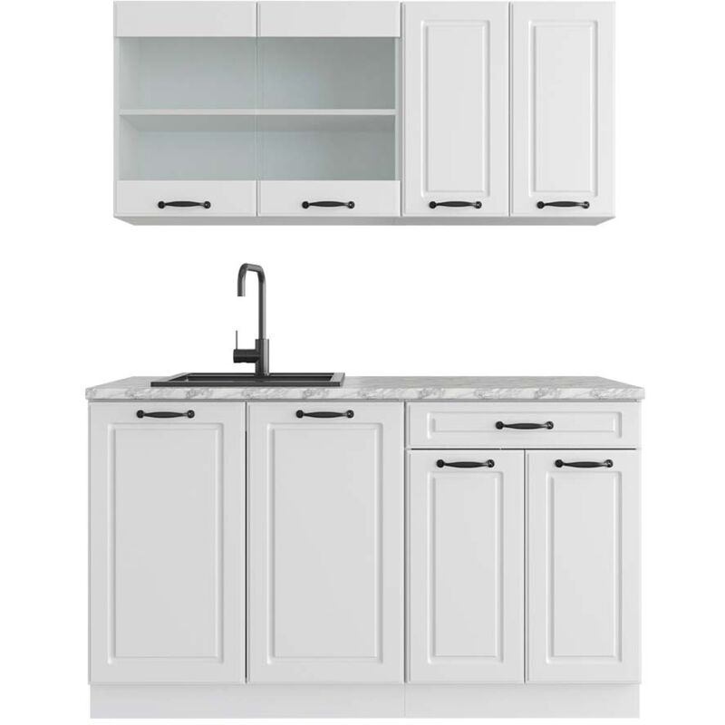foto del prodotto cucina monoblocco r line, casa di campagna bianca bianco, 140 cm , pl marmo, vicco