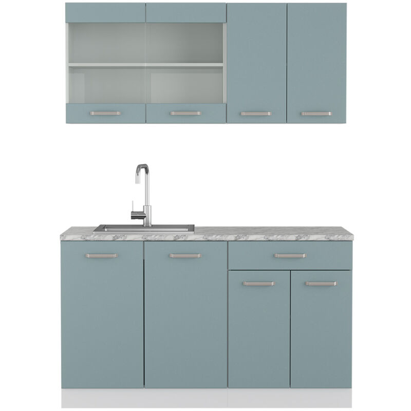 foto del prodotto cucina monoblocco r line, grigio blu, 140 cm , pl marmo vicco