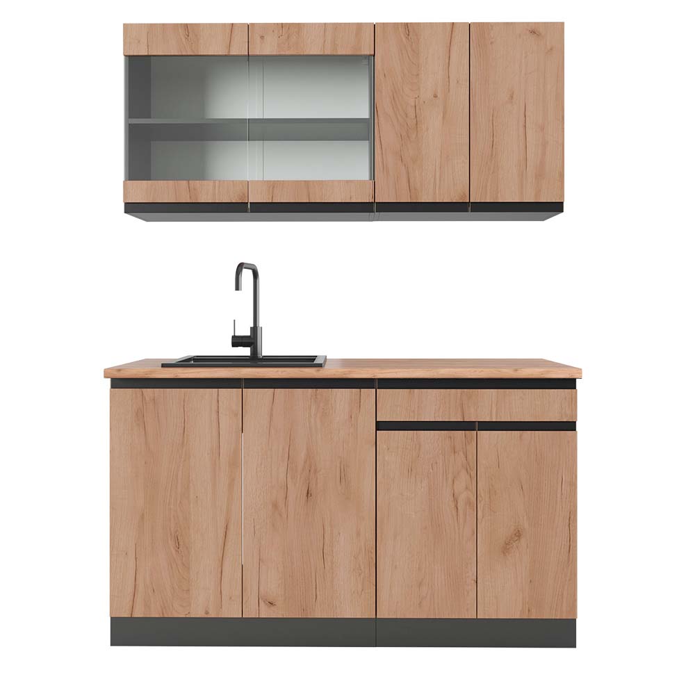 foto del prodotto cucina monoblocco r line, quercia dorata antracite, 140 cm , pl rovere vicco