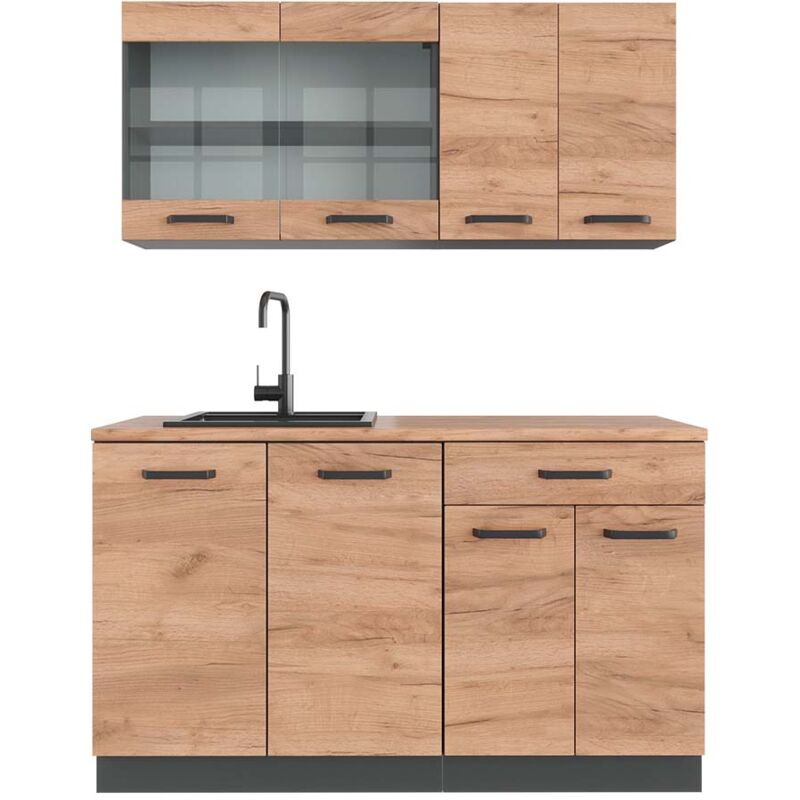 foto del prodotto cucina monoblocco r line, quercia dorata antracite, 140 cm , pl rovere vicco