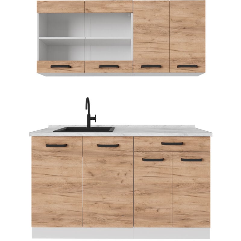 foto del prodotto cucina monoblocco r line, quercia dorata bianco, 140 cm pl marmo vicco