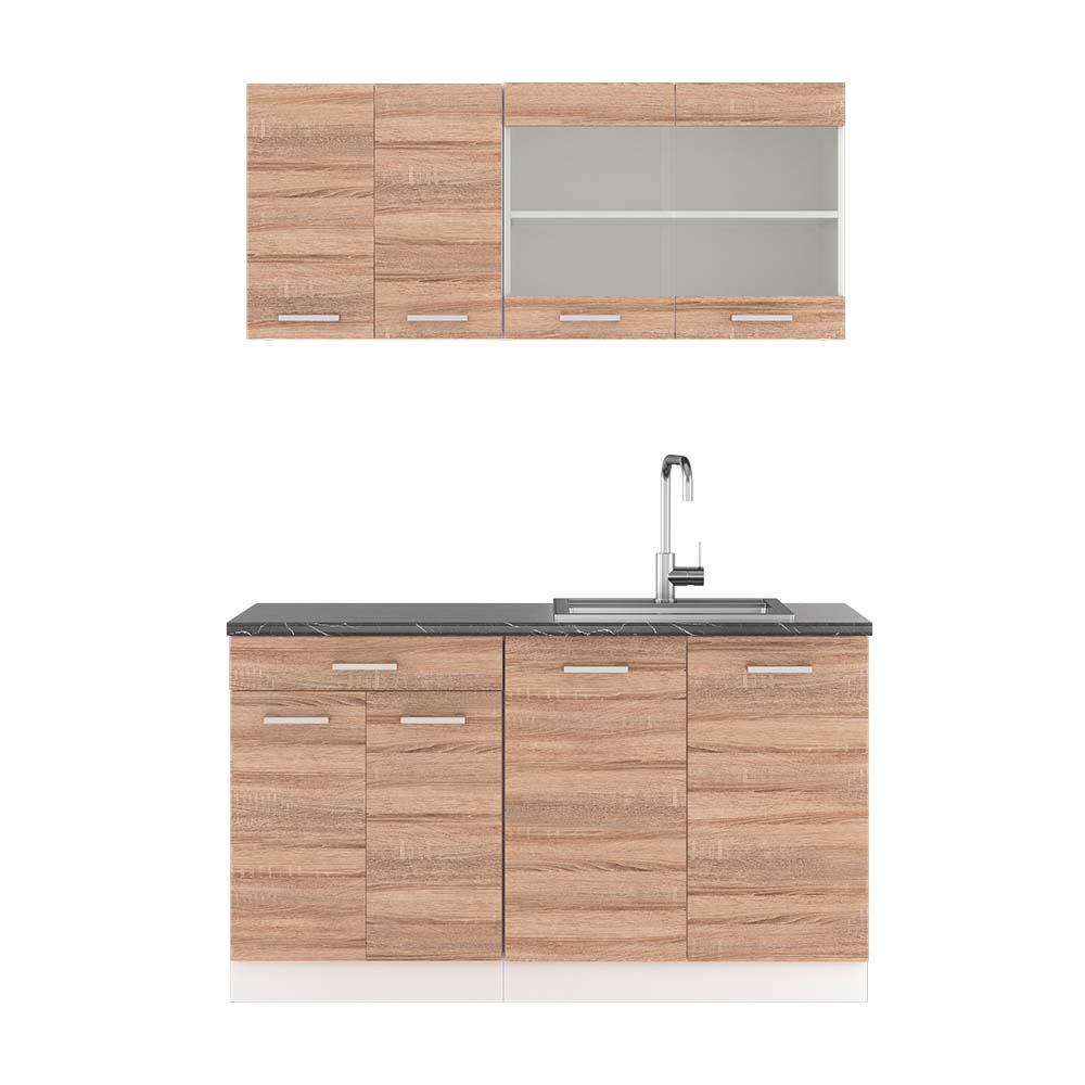 foto del prodotto cucina monoblocco r line, sonoma bianco, 140 cm , pl antracite vicco