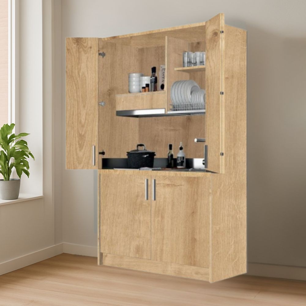 foto del prodotto cucina salvaspazio a scomparsa fold evolution colore rovere e elettrodomestici inclusi 125x62x208h