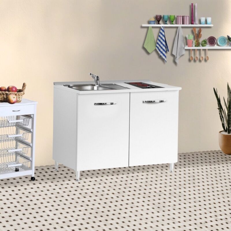foto del prodotto cucinino con lavello e piano cottura in vetroceramica 2 ante colore bianco larice 120x60x85h cm miniki