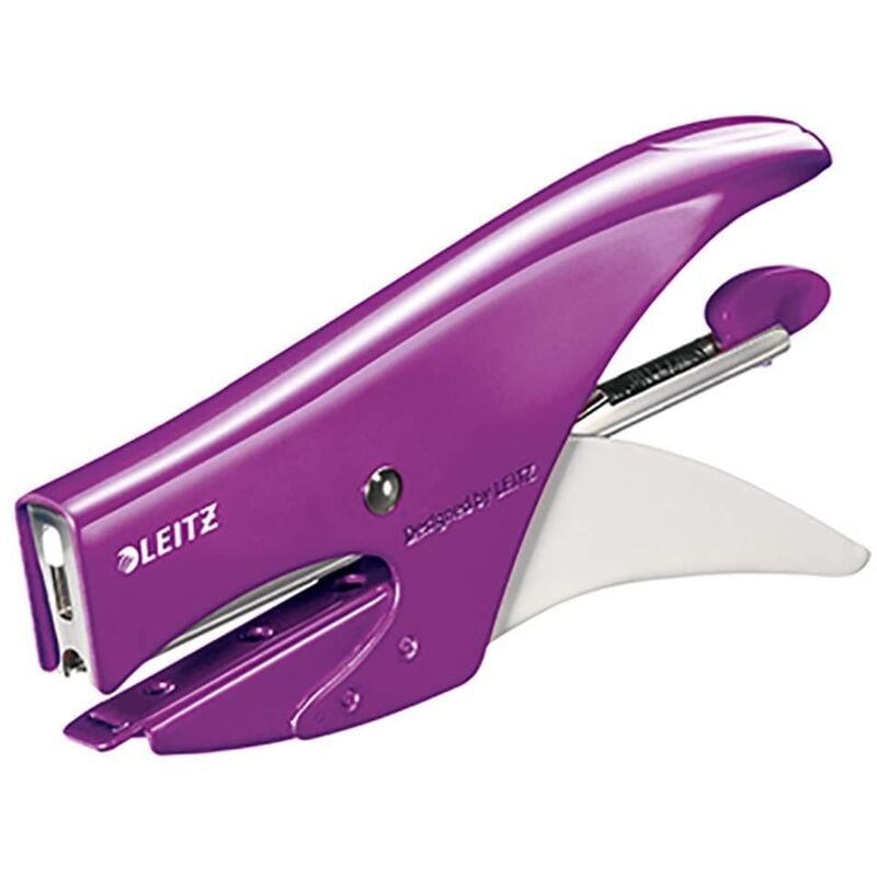 foto del prodotto cucitrice a pinza, capacit fino a 15 fogli, design ergonomico in metallo, include punti, gamma wow, blister, viola leitz