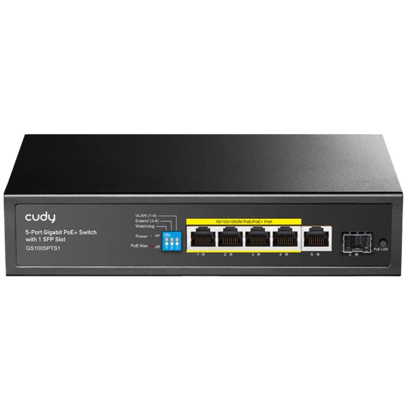 foto del prodotto cudy gs1005pts1 5 port gigabit poe switch with 1 sfp port 120w