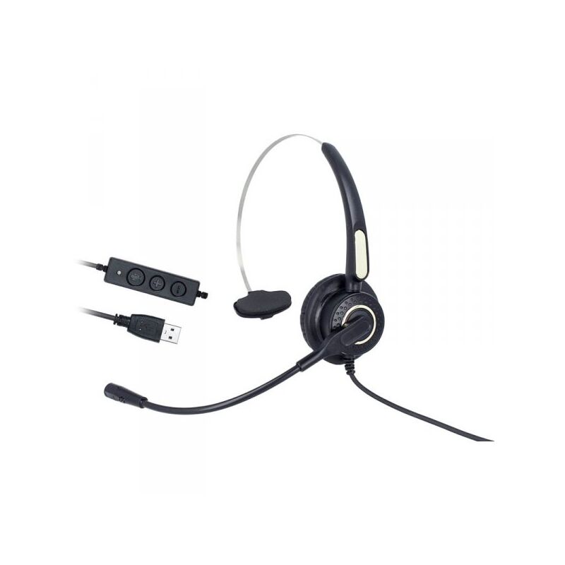 foto del prodotto cuffia monoaurale con usb microfono auricolare professionale per pc notebook aziendale ufficio call center skype uso business