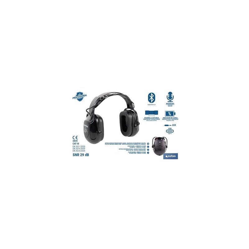 foto del prodotto cuffie antirumore con bluetooth snr 29db con microfono e controllo del volume ingresso aux da 3,5 mm 