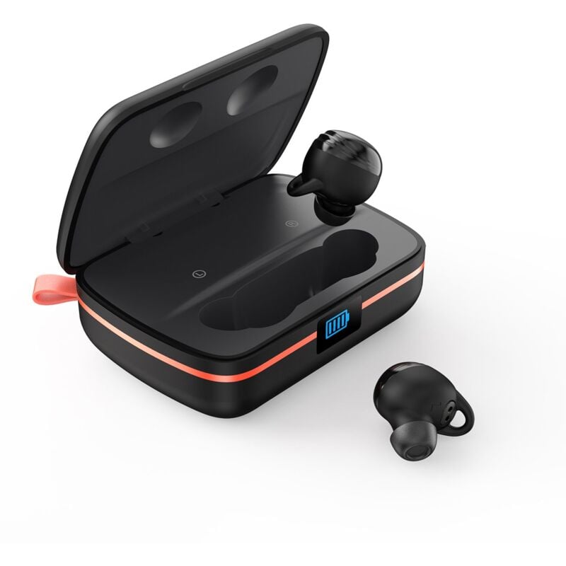 foto del prodotto cuffie wireless tws impermeabili con caricatore solare e power bank da 2500mah, nere