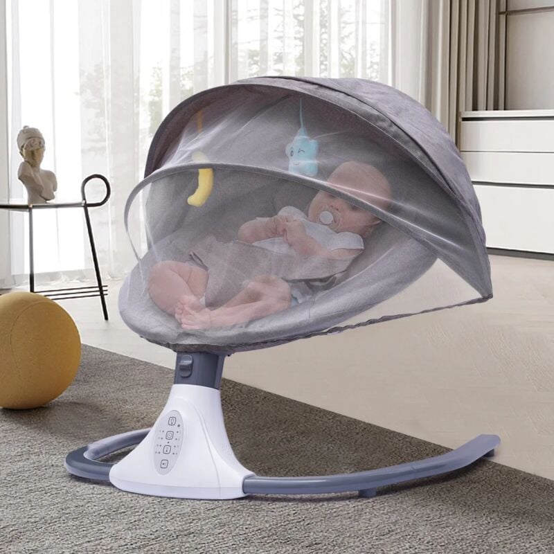 foto del prodotto culla elettrica per bambini, altalena elettrica con musica e sedile, removable crib netting con 4 ampiezza swing e funzione temporizzazione, incluso