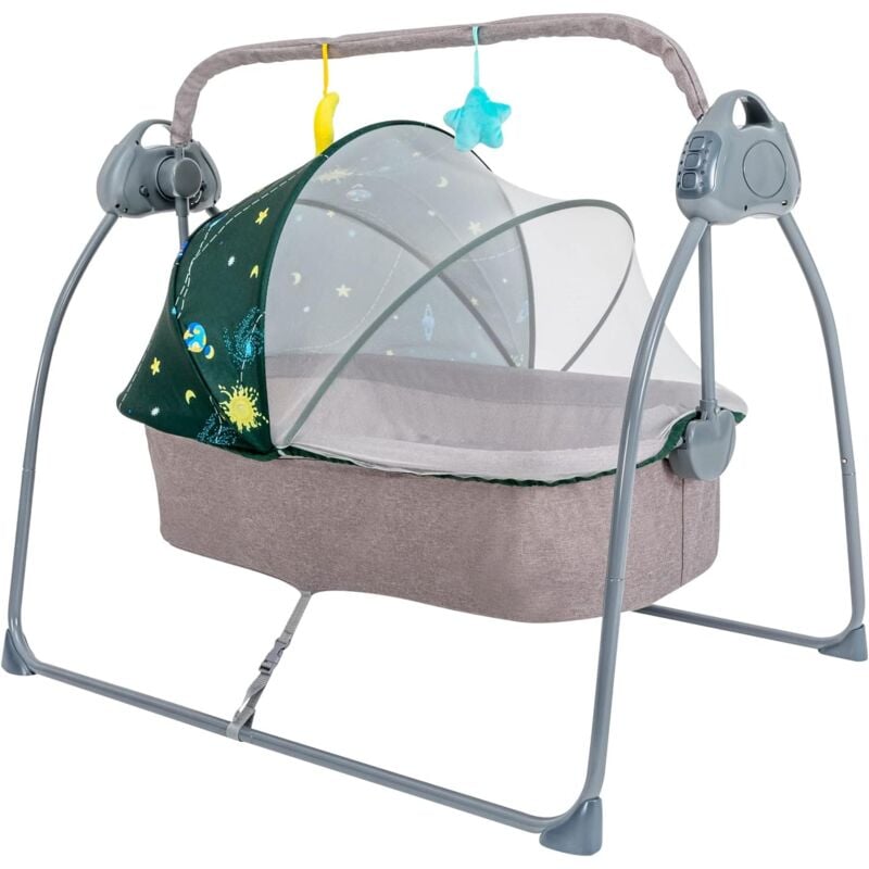 foto del prodotto culla elettrica per neonati, altalena automatica bluetooth intelligente, con telecomando, 12 musica e zanzariere, culla per bambini tra 0 e 18 mesi,