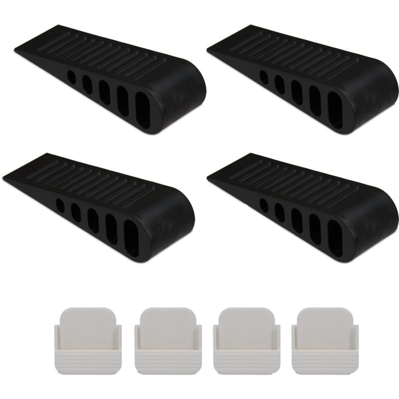 foto del prodotto cuneo fermaporta, set 4 blocca porte pavimento, autoadesivo e antiscivolo, pratico accessorio per casa, nero, 1 pz relaxdays