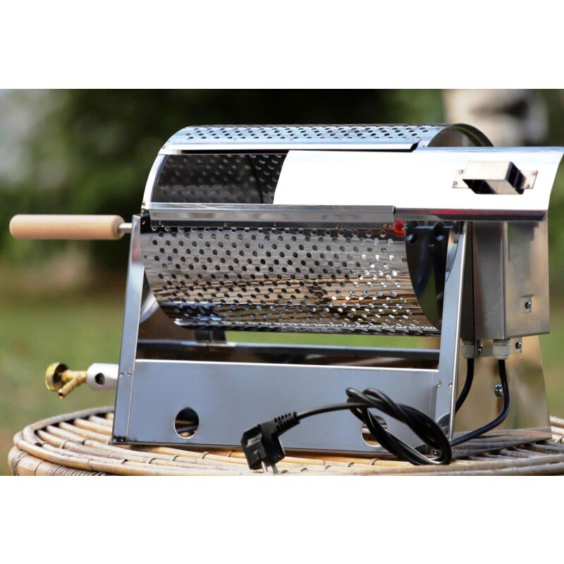 foto del prodotto cuocicastagne a gas 1 kg cuoci gira castagne a gas tostacastagne rullo professionale per caldarroste cuocicastagne da sagra arrosto inox rotante elettrico con motore e fornello
