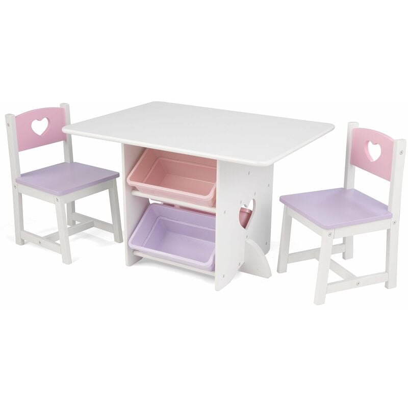 foto del prodotto cuore set tavolo con 2 sedie in legno, tavolino con contenitori, mobili per camera da letto e sala giochi per bambini, 26913 kidkraft