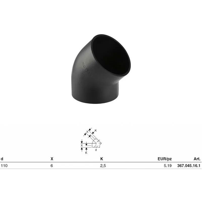 foto del prodotto curva 45° pe-hd ø110 mm a saldare 367.045.16.1