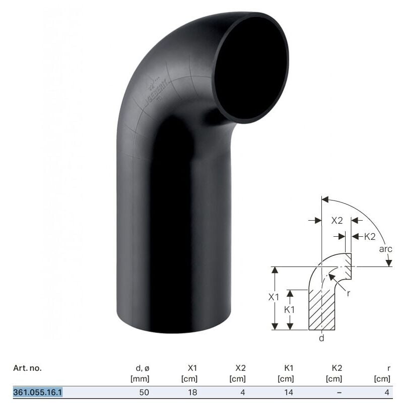 foto del prodotto curva 90 geberit pe a gambo lungo 50 mm 361.055.16.1