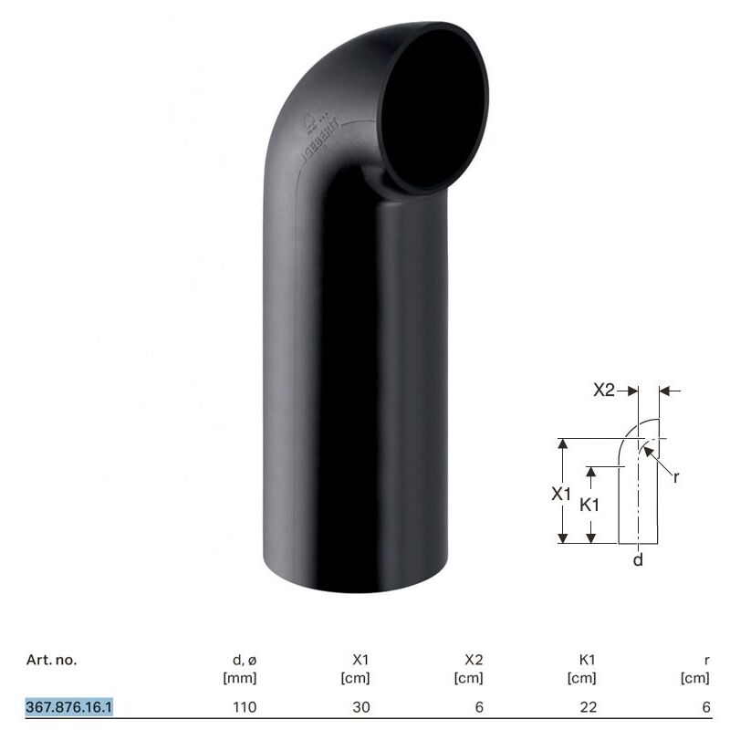 foto del prodotto curva 90 pe a gambo lungo e piccolo raggio 110 mm a saldare 367.876.16.1