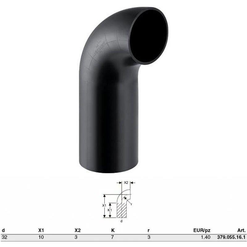 foto del prodotto curva 90 pe hd raggio lungo 32mm a saldare 379.055.16.1
