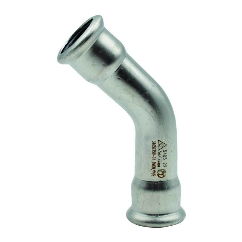 foto del prodotto curva a 45 ff a pressione 1,2mm dn22 in acciaio inox aisi 316l idrhaus