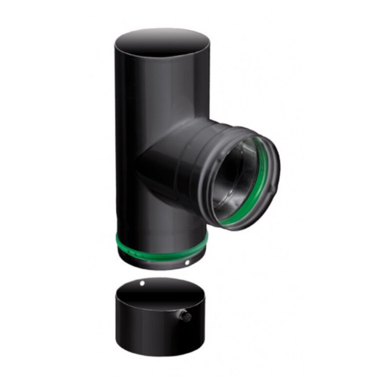 foto del prodotto curva a t 90 - con tampone - smaltata 0,7mm - nera - 80 - isotip joncoux