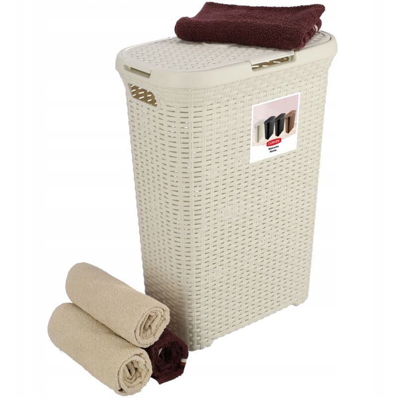 foto del prodotto curva cesto per la biancheria da 40 litri, effetto rattan, avorio, cesti e cesti per la biancheria, 44,7x26,5x61,5 cm