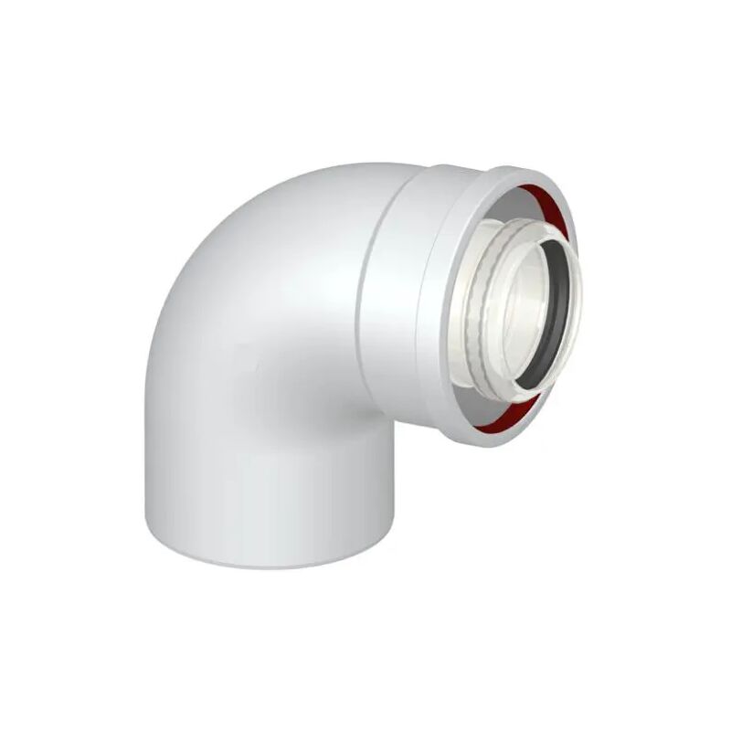 foto del prodotto curva coassiale 90 di partenza con ispezione bianca per caldaia a condensazione 60 100 npe