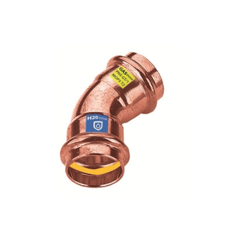 foto del prodotto curva in rame a pressare 45 ff acqua gas diam. 22 frabo