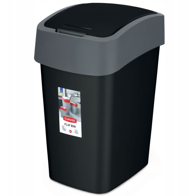 foto del prodotto curva pattumiera ribaltabile 45 l, nero argento, interno per rifiuti, 29,4x37,6x65,3 cm