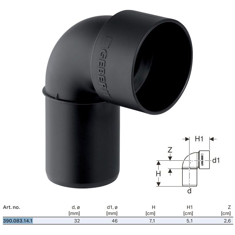 foto del prodotto curva tecnica 90 geberit silent pp 32x46 mm 390.083.14.1
