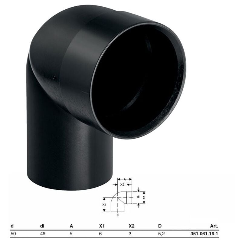 foto del prodotto curva tecnica 90 pe hd per sifone 50x46 mm a saldare 361.061.16.1