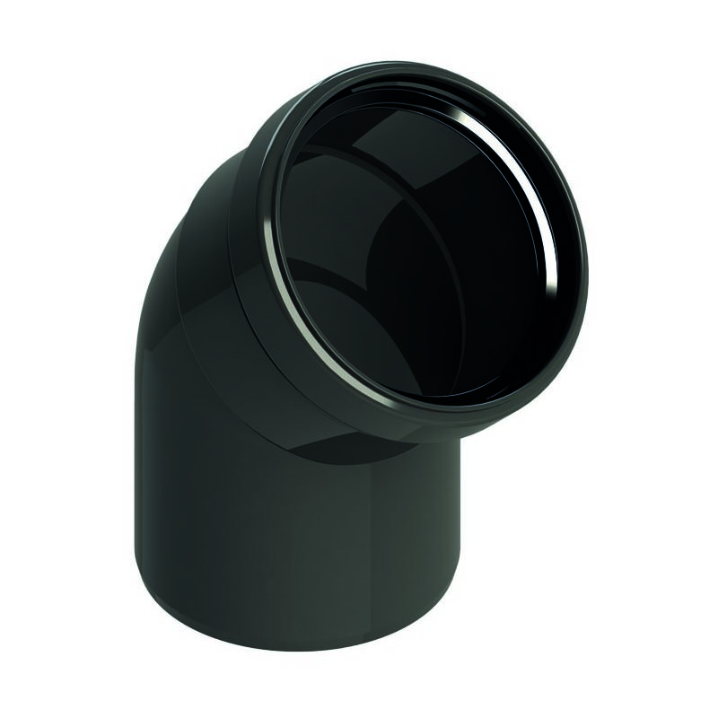 foto del prodotto curve a 45 in polipropilene nero con diametro di 60mm e filettatura maschio femmina