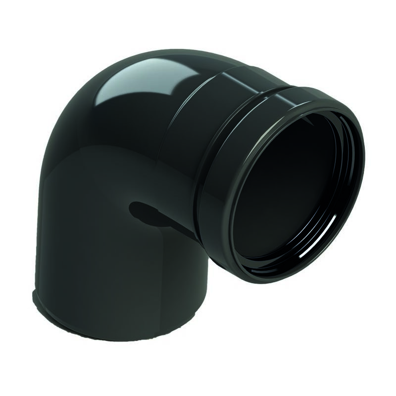 foto del prodotto curve a 90 in polipropilene nero con diametro di 60mm e filettatura maschio-femmina