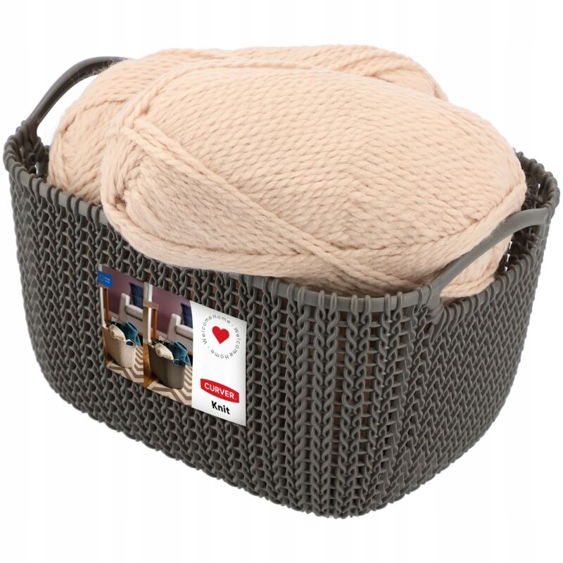 foto del prodotto curver 226167 cestino portaoggetti rettangolare in plastica lavorata a maglia marrone 29 x 21,7 x 17,2 cm 8 l